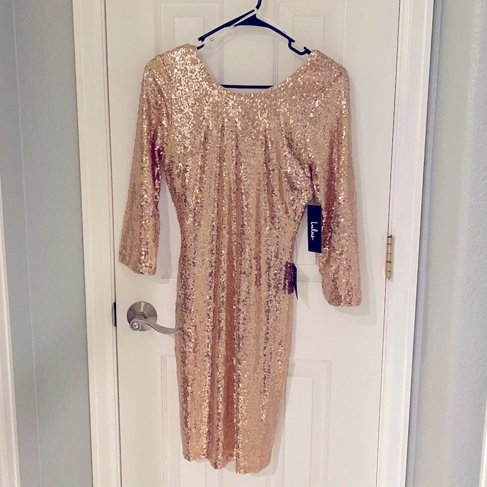 NEW Lulus Rose Gold Sequined Dress